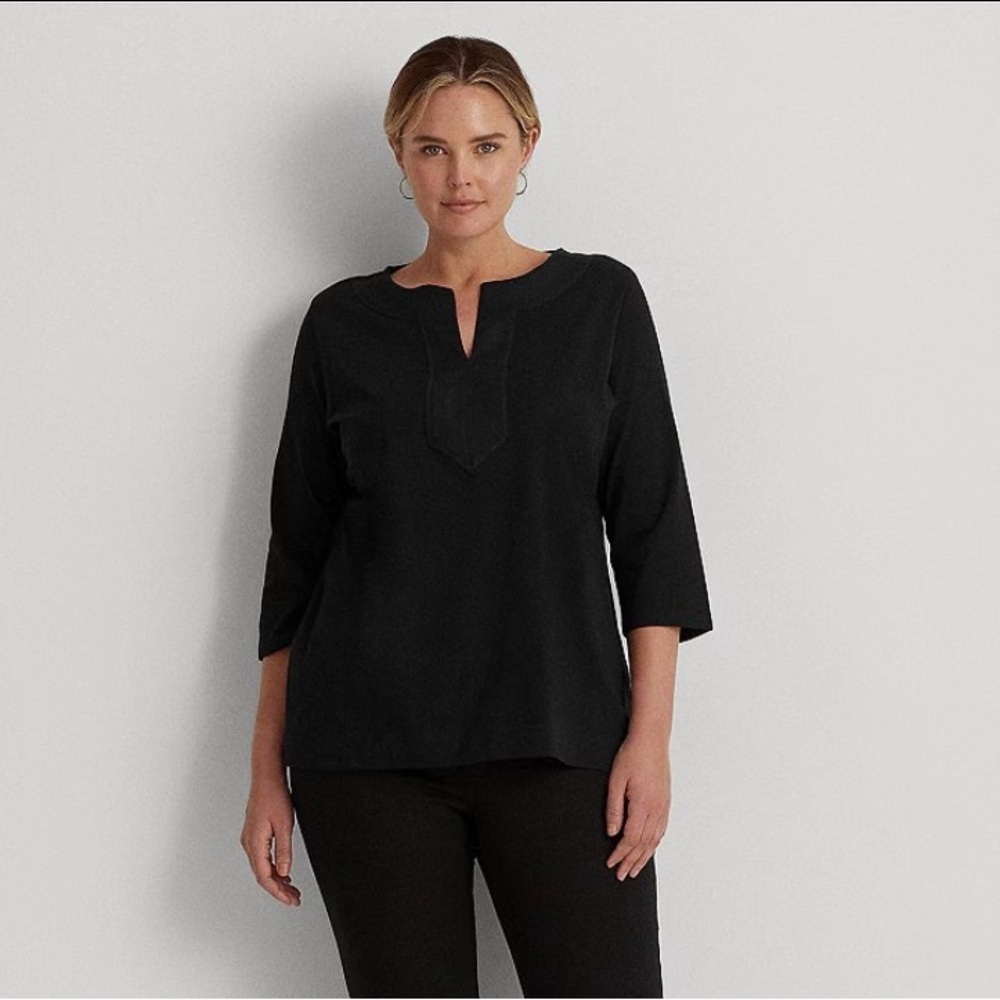 *Final Price* Ralph Lauren | Black Collared 3/4 Sleeve Tunic Blouse Size Medium